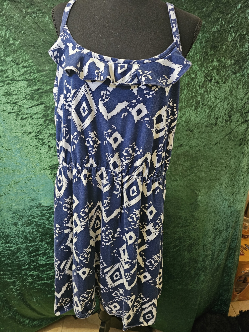 Faded Glory Navy and White Printed Midi Sun Dress XXL Adjustable Straps